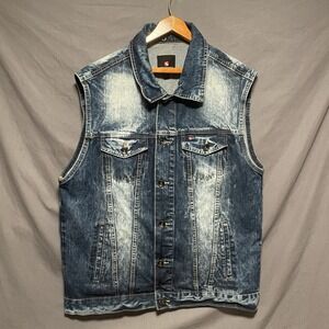 SOUTHPOLE Distressed Denim Jean Vest Button Jacket XL Y2K